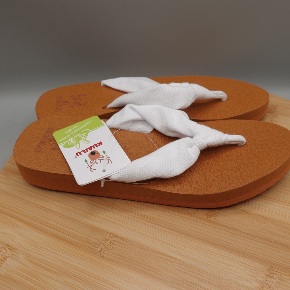 Kuailu Shoes Womens Size 6 Brown White Flip Flops Sandals Comfy Fabric Strap New - Picture 3 of 8